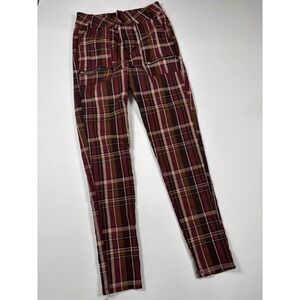 Chocolate USA Plaid Skinny Pants Burgundy Brown Academia Zipper Pocket Trouser S